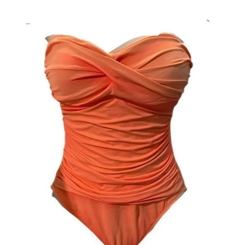 La Blanca Ruched Swimsuit-6 coral orange , nylon spandex , figure flatte…